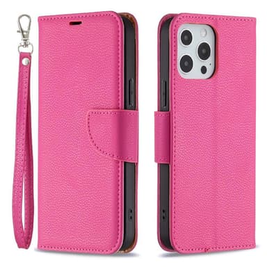 SKALO iPhone 13 Pro Max Premium Litchi Plånbok - Cerise
