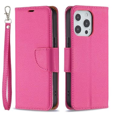 SKALO iPhone 13 Pro Premium Litchi Plånbok - Cerise