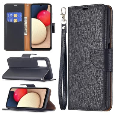SKALO Samsung A02s / A03s Premium Litchi Plånbok - Svart