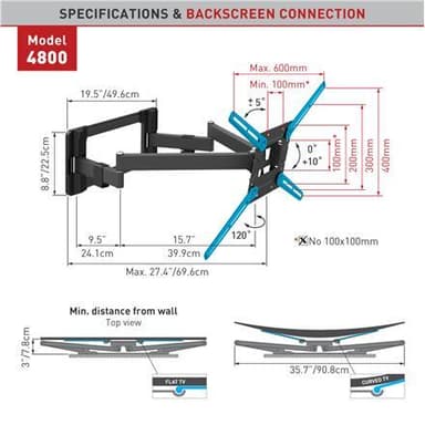 Barkan Flat/ Curved TV Wall Mount 4800 Väggfäste, Full motion, 40-90",