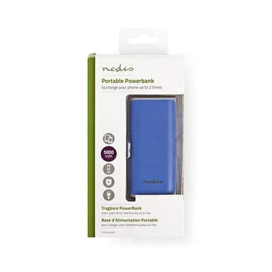 Power Bank | 5 000 mAh | 1-USB-A-utgång 1.0A | Micro USB-ingång | Blå