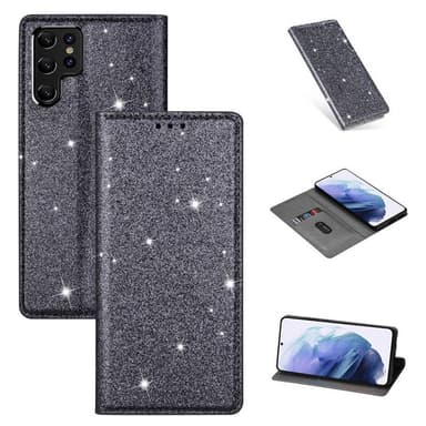Glitter Smart FlipCase Samsung Galaxy S22 Ultra  - Grå