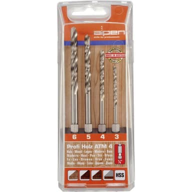 Trä-spiralborr-set 4 delar Alpen 603002100 1/4 1 set