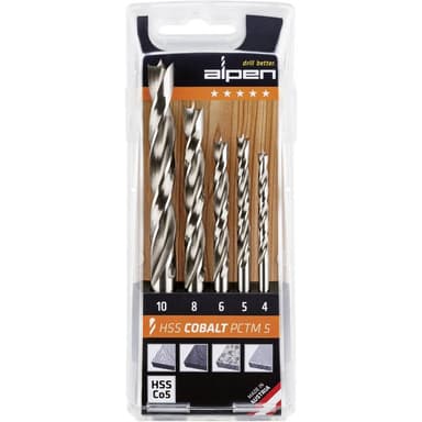 Trä-spiralborr-set 5 delar 4 mm, 5 mm, 6 mm, 8 mm, 10