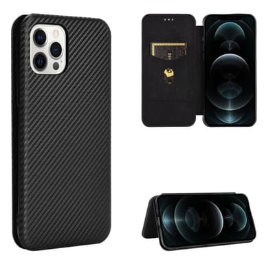 SKALO iPhone 13 Pro Max Carbon Fiber Plånboksfodral - Svart
