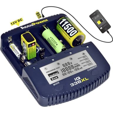 AccuPower IQ338XL Batteriladdare NiCd, NiMH, LiIon
