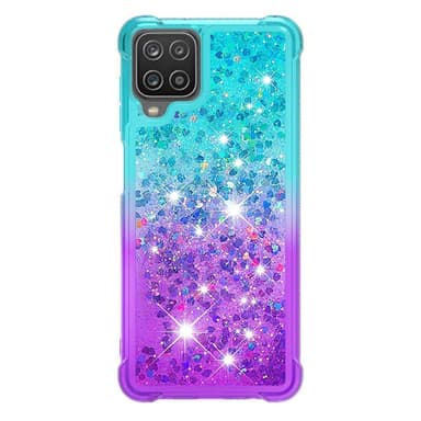 SKALO Samsung A12 Kvicksand Glitter Hjärtan TPU-skal - Turkos-Lila