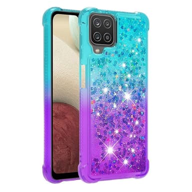 SKALO Samsung A12 Kvicksand Glitter Hjärtan TPU-skal - Turkos-Lila
