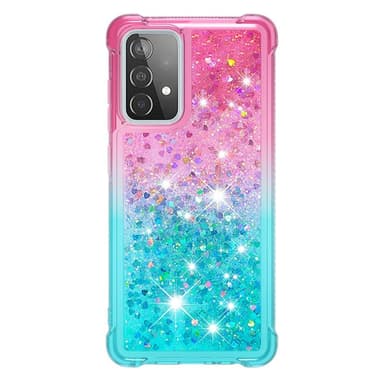 SKALO Samsung A52/A52s Kvicksand Glitter Hjärtan TPU-skal - Rosa-Turkos