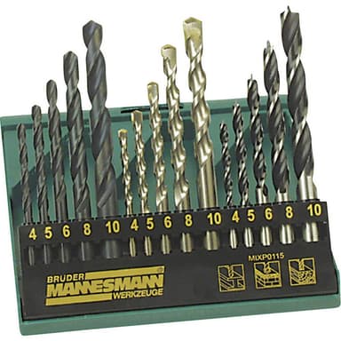Trä-spiralborr-set 15 delar Brüder Mannesmann M54315 1