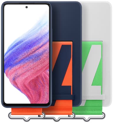 Samsung Galaxy A53 silikonfodral med rem (marinblått)