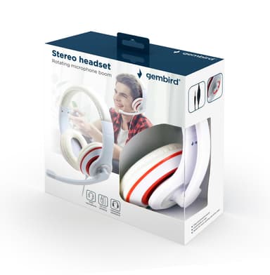 Gembird Stereo Headset MHS 03 WTRD Vit med röd ring, headset