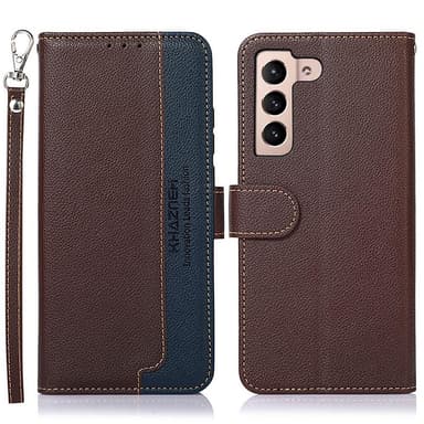 KHAZNEH RFID Block Samsung Galaxy S22 Plånboksfodral - Brun/Blå