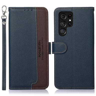 KHAZNEH Samsung Galaxy S22 Ultra Plånboksfodral - Blå/Brun