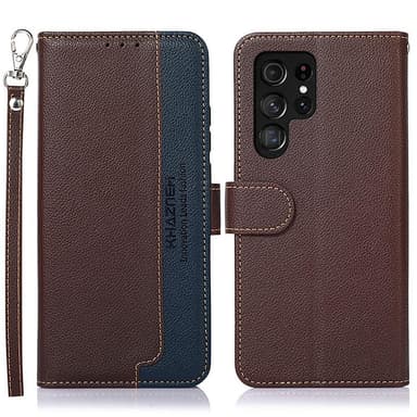 KHAZNEH Samsung Galaxy S22 Ultra Plånboksfodral - Brun/Blå