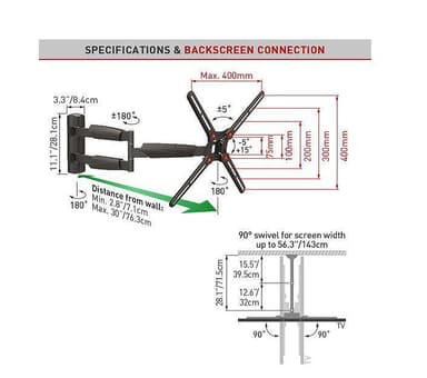 Barkan Väggfäste, Full Motion, 13-65", Maxvikt (kapacitet) 36 kg, Svar