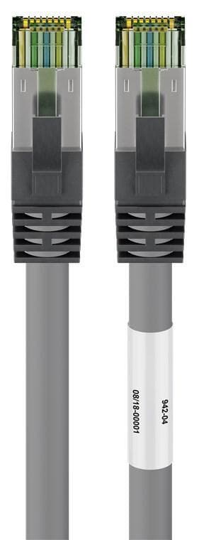 RJ45 (CAT 6A, 500 MHz) patchkabel med CAT 8.1 S/FTP rå kabel, grå