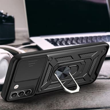 SKALO Samsung S22 Armor Hybrid Metallring Kameraslider - Svart