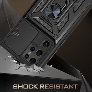 SKALO Samsung S22 Ultra Armor Hybrid Metallring Kameraslider - Svart
