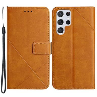 SKALO Samsung S22 Ultra Embossed Plånboksfodral i PU-Läder - Ljusbrun