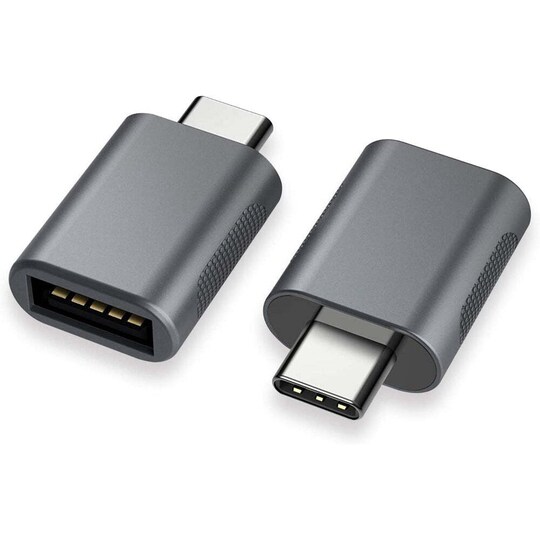 NÖRDIC USB A 3.0 OTG hona till USB C hane adapter Aluminium grå OTG USB-C adapter synk och laddning