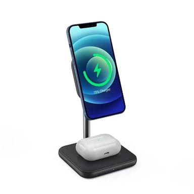 NÖRDIC Trådlös Magsafe laddstation 2 i 1 för Apple Iphone och Airpods Iphone 13 Iphone 12