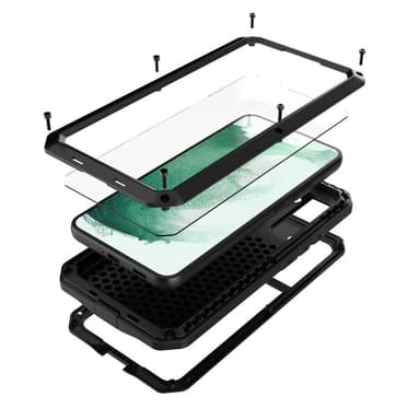 Samsung Galaxy S21 FE Silikon Metall Hybrid Skal härdat glas Antidamm
