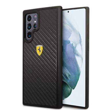 Ferrari Samsung Galaxy S22 Ultra Skal Real Carbon Metal Logo Svart