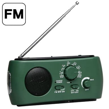 Vevradio / Nödradio / Fm-radio med dynamo solcellspanel och handvev