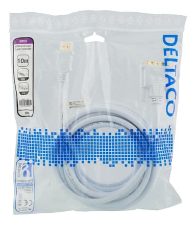 DELTACO HDMI till DVI-kabel, 10m, Full HD, vit