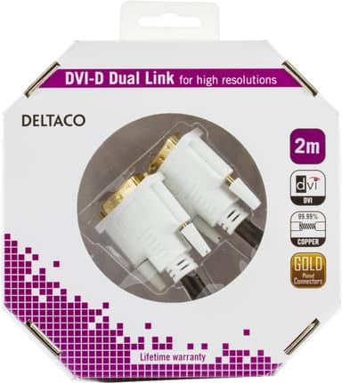 DELTACO DVI monitorkabel Dual Link, DVI-D ha - ha 2m