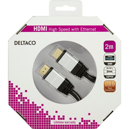 DELTACO HDMI kabel, HDMI High Speed with Ethernet, 4K, 2m, svart