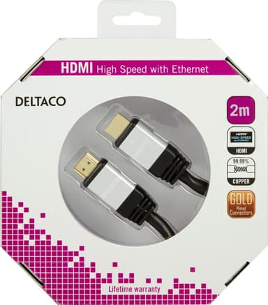 DELTACO HDMI kabel, HDMI High Speed with Ethernet, 4K, 2m, svart