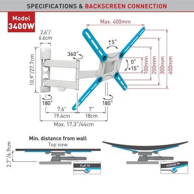 Barkan Flat/ Curved TV Wall Mount 3400 Wall Mount, Full motion, 29-65