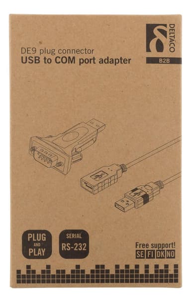 DELTACO USB till seriell adapter RS-232 DB9ha, kabel+adapter