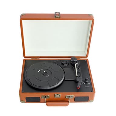 INF Portabel vinylspelare med väska Brun