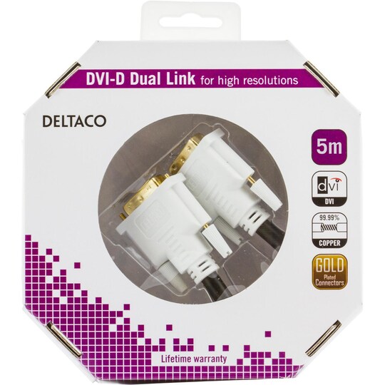 DELTACO DVI monitorkabel Dual Link, DVI-D ha - ha 5m