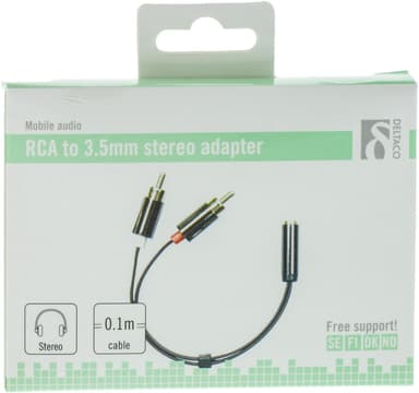 DELTACO 3,5mm hona till 2xRCA hane, 0,1m, svart