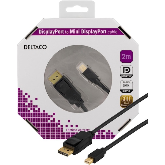 DELTACO DisplayPort till Mini DisplayPort kabel, 2m, svart