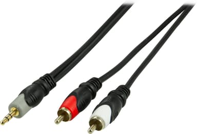 DELTACO ljudkabel 3,5mm ha - 2xRCA ha, guldplätterad, 1m