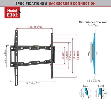 Barkan Flat/ Curved TV Wall Mount E302+ Wall Mount, Fixed, 19-65 ", Ma