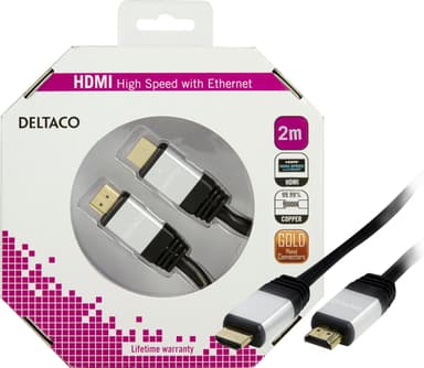 DELTACO HDMI kabel, HDMI High Speed with Ethernet, 4K, 2m, svart