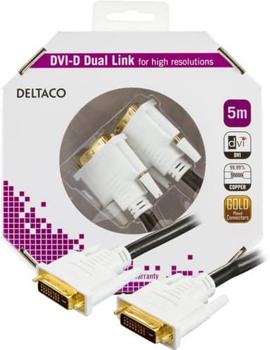 DELTACO DVI monitorkabel Dual Link, DVI-D ha - ha 5m