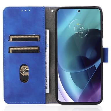 SKALO Moto G31 / G41 Matt PU-Läder Plånboksfodral - Blå