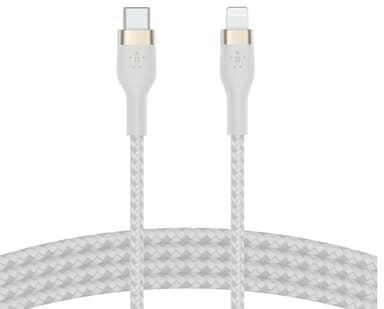 Belkin USB-C till Lightning flätad silikonkabel 3m (vit)