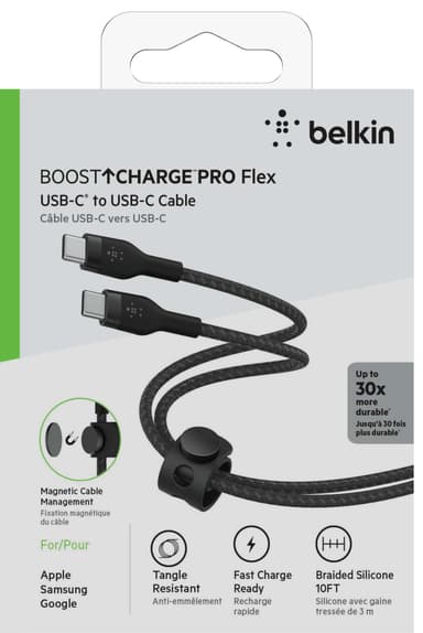 Belkin USB-C till USB-C flätad silikonkabel 3m (svart)