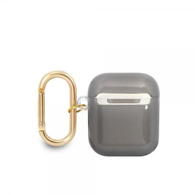 Guess AirPods 1/2 Skal Printed Stripe & Gold Hook Svart