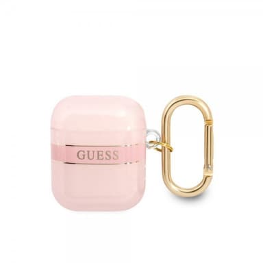 Guess AirPods 1/2 Skal Printed Stripe & Gold Hook Rosa