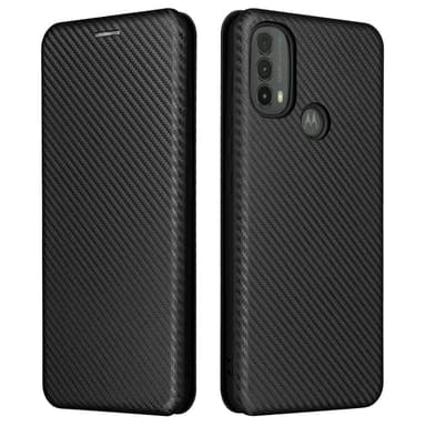 SKALO Moto E30 / E40 Carbon Fiber Plånboksfodral - Svart