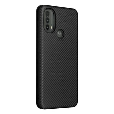 SKALO Moto E30 / E40 Carbon Fiber Plånboksfodral - Svart